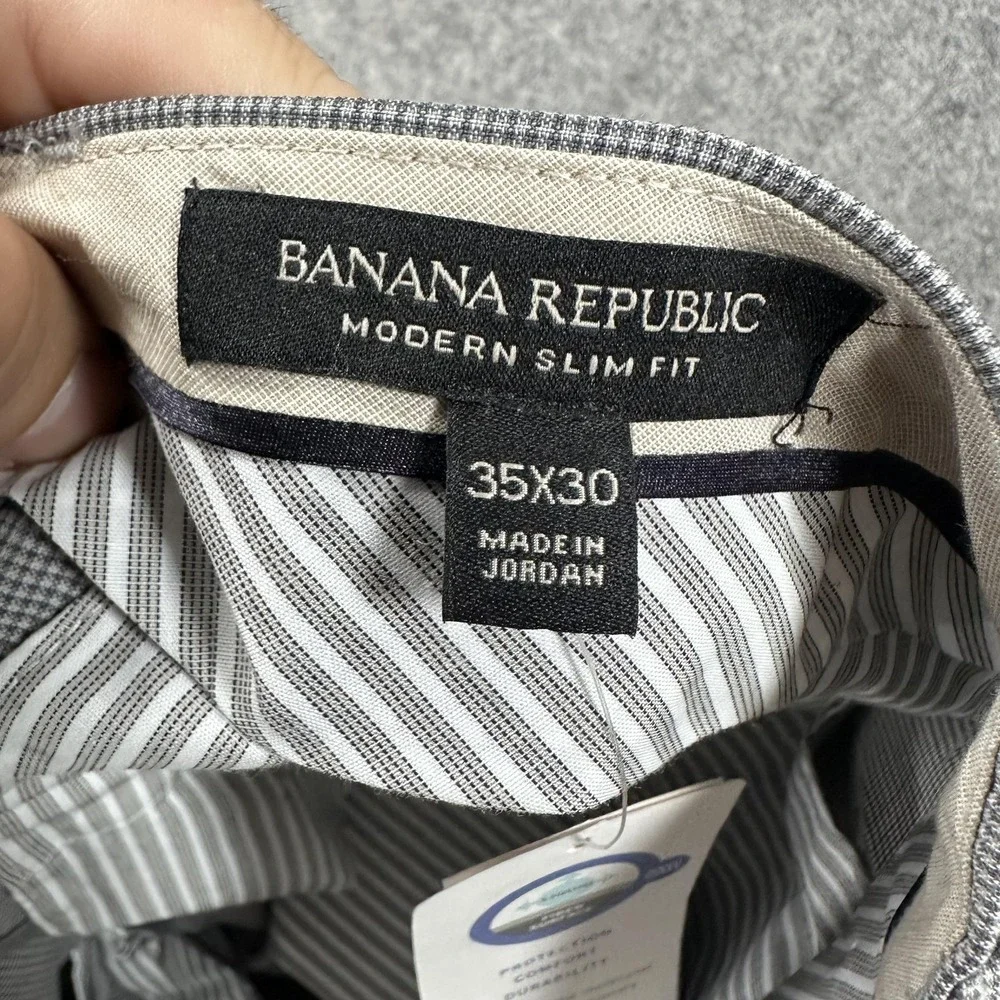 Banana‎ Republic Dress Pants Mens 35x30 Gray Wool Modern Slim Fit Nanotex Check